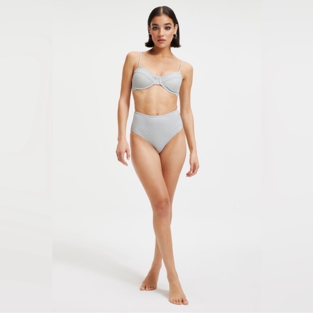 NWT Good American Silver Sparkle Underwire High Waist Bikini Set, 0 (XS)